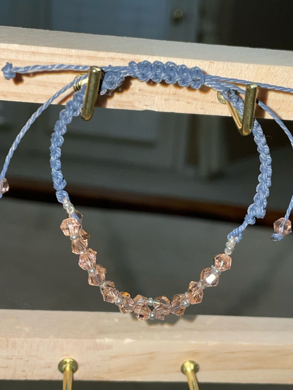Hand macramé Periwinkle Cord Bracelet with Pink Crystal bicone Beads